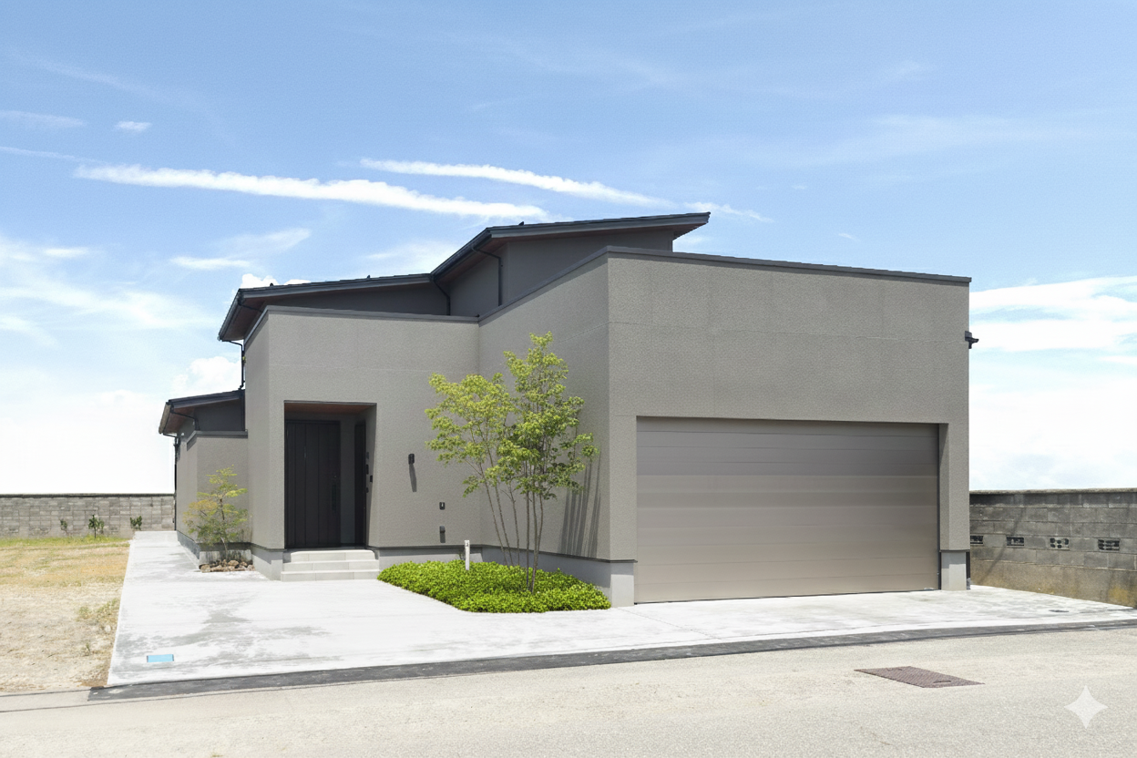 インナーガレージと四季を楽しむ中庭のある家