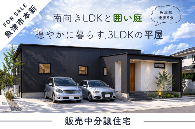 【平屋｜魚津市本新モデル】南向きLDKと囲い庭。穏やかに暮らす、3LDK平屋の住まい