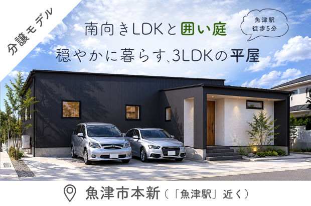 【平屋｜魚津市本新モデル】南向きLDKと囲い庭。穏やかに暮らす、3LDK平屋の住まい